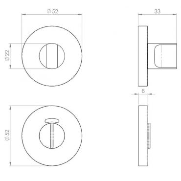 Wc garnituur set op rond rozet 52mm Rvs geborsteld