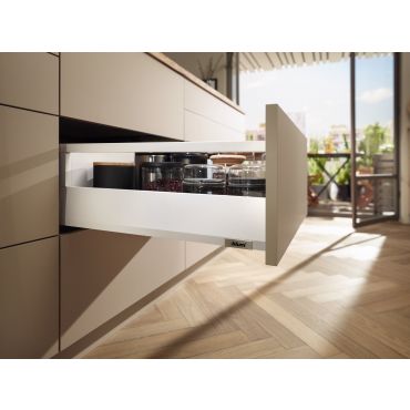 Blum Merivobox lade met reling - Hoogte E (209mm) - 300mm - 40kg - Zijdewit